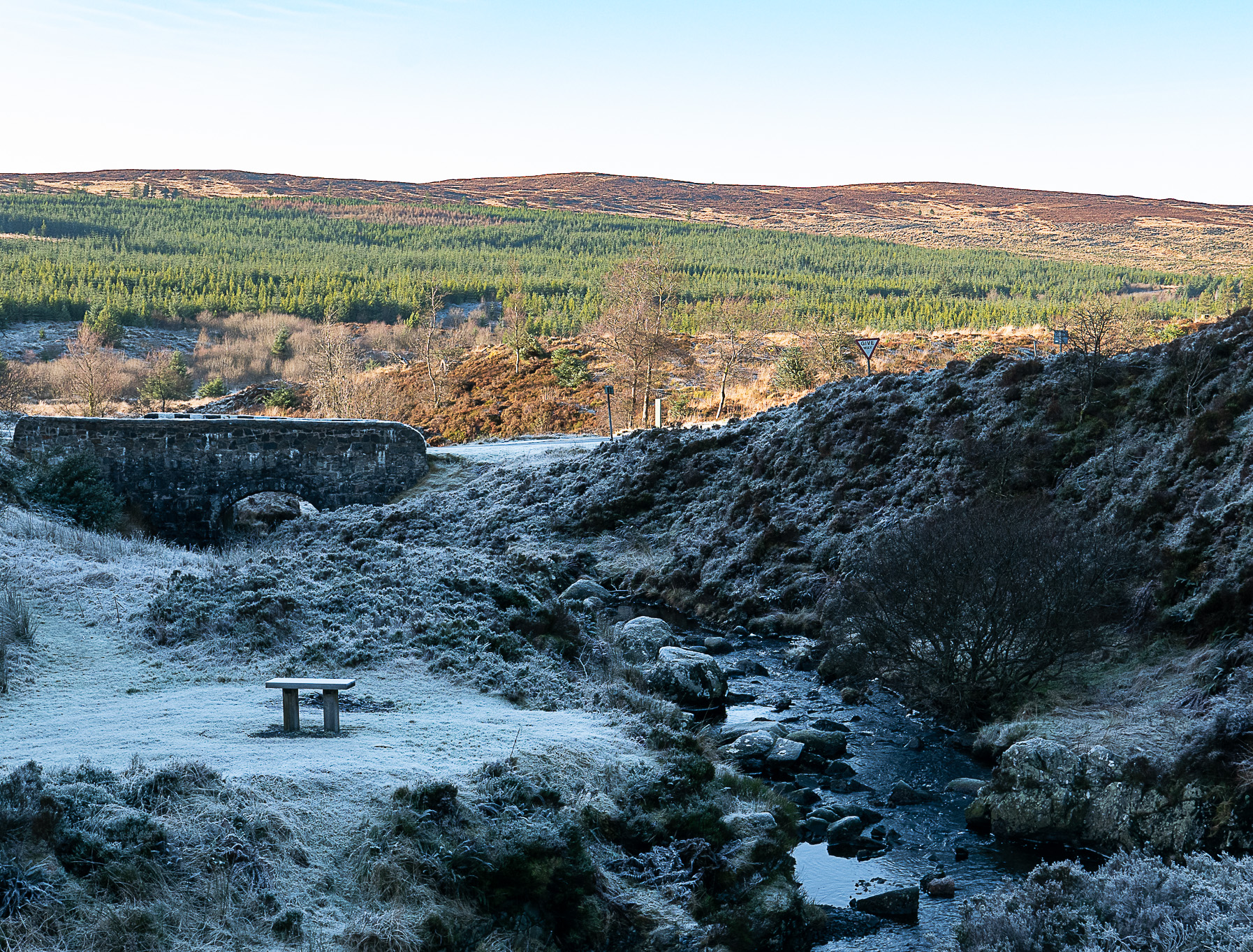 Frosty day with a view to Stinchar Bridge and the waterfalls